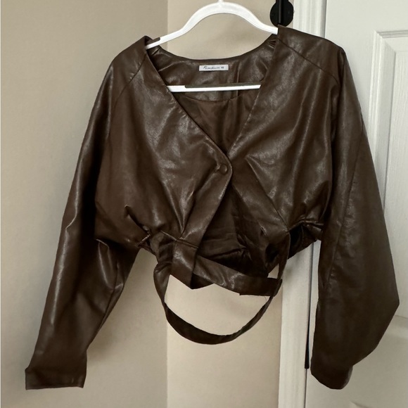 3 for $15 ⭐️ Deep Brown Pleather Jacket - Picture 5 of 9